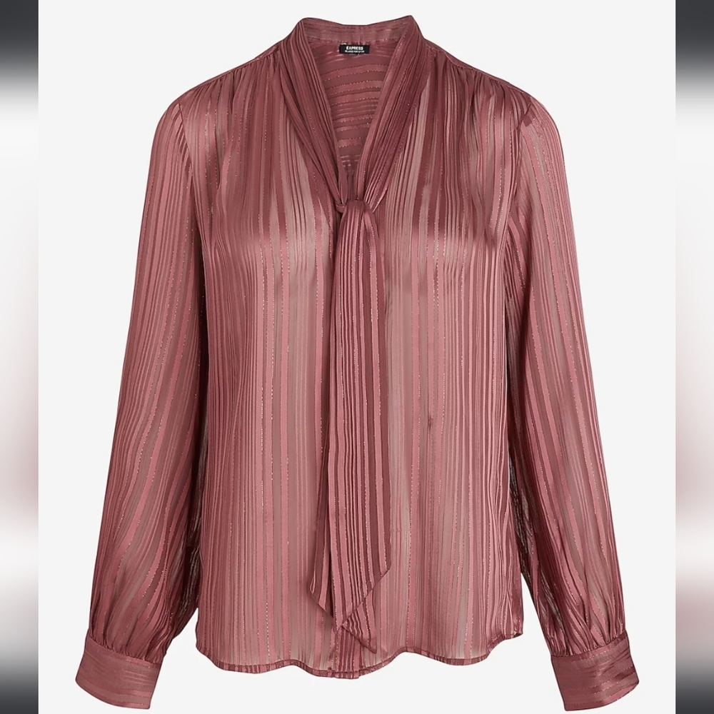 Express Tie Neck Relaxed Portofino Button Down Shirt - Size S - Picture 3 of 14